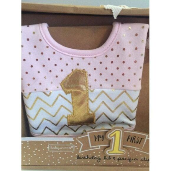 Pink and Gold Bib and Binky clip - Picture 3 of 4